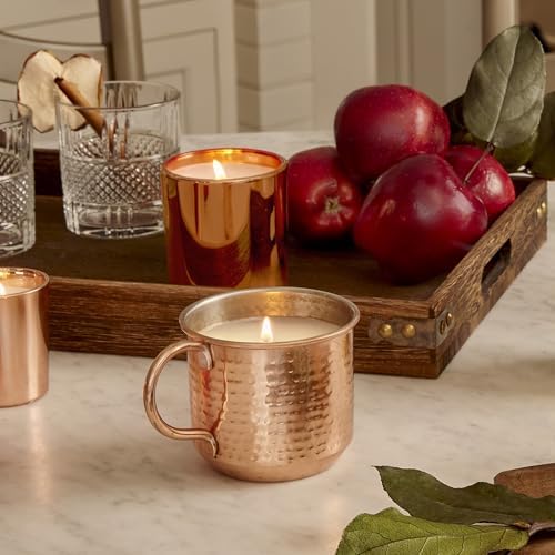 Thymes Simmered Cider Copper Candle - Warm & Spicy Apple Scented Candles for Home - Notes of Apple, Clove, and Cardamom - Luxury Gifts for Women - Fall Decor - 3 Wick (Copper Pot, 18 oz)