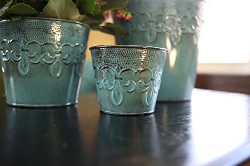 MPT01891 Fluer De Lis Series Metal Planter Flower Pot, 6", Color Tansy Green