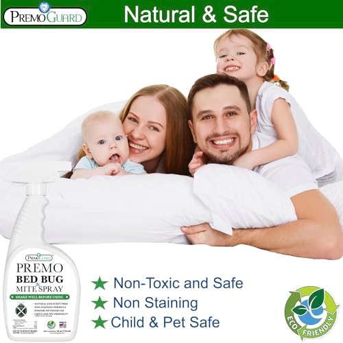 Premo Guard Bed Bug & Mite Killer Spray – University Tested 100% Kill Rate | Natural, Safe for Bedding, Furniture, Fabrics, and Clothing, Non Toxic, Stain & Scent Free, Child & Pet Safe