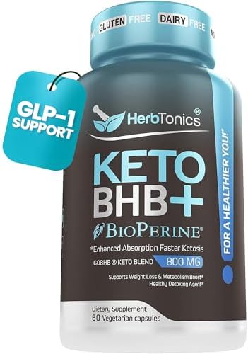 Herbtonics Keto BHB+ BioPerine Keto Pills, Exogenous Ketones for Ketosis Support, Weight Management, GLP‑1 Support, Energy & Mental Focus