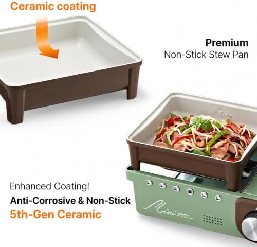 Kovea Guibada Mini Portable Gas Stove KGG-1805EM, All-in-One Camping Cookware with Grill Pan, Pot Support, and Versatile Serving Lid