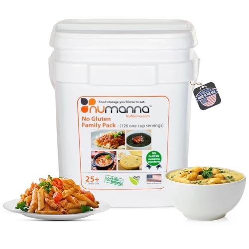 Numanna No-Gluten Family Pack Bucket – 126 Servings, 20 lbs | 25-Year Shelf Life | 1-Month Non-Perishable Meal Kit | Emergency Food Supply, Everyday Use, Quick-Prep Survival Meals | Made in USA | Pack of 1