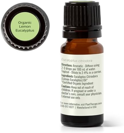 Plant Therapy Organic Lemon Eucalyptus Essential Oil 10 mL, Pure, Undiluted | Pure & Undiluted, USDA Certified Organic