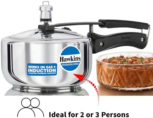 Hawkins Pressure Cooker, Stainless Steel Inner Lid Cooker, Induction Cooker, Small Cooker, Silver HSS20 2 Litre