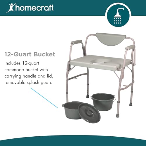 Homecraft Deluxe Bariatric Drop Arm Commode, 1000 lb Weight Capacity, Extra Wide Seat with Adjustable Height, Bedside or Over Toilet Use