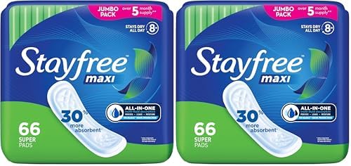 Stayfree Maxi Super Pads Wingless, Period and Leaks, 66 ct