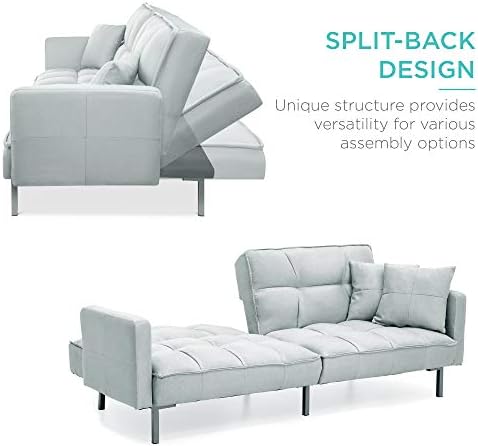 Best Choice Products Convertible Linen Fabric Tufted Split-Back Plush Futon Sofa Furniture for Living Room, Apartment, Bonus Room