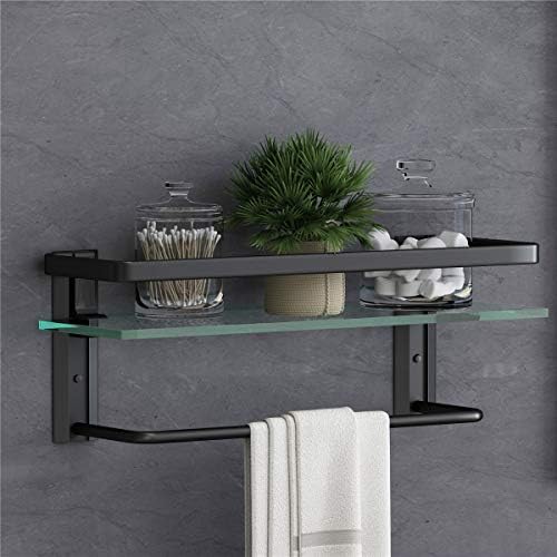 VOLPONE Bathroom Wall Shelf 15.7in Bathroom Glass Shelves Wall Mount Glass Shelf Rustproof Bathroom Wall Organizer 3 Tier (Sliver)