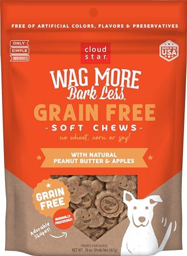 Cloud Star Corp, Wag More Bark Less Soft & Chewy Grain Free Peanut Butter & Apples Dog Treats