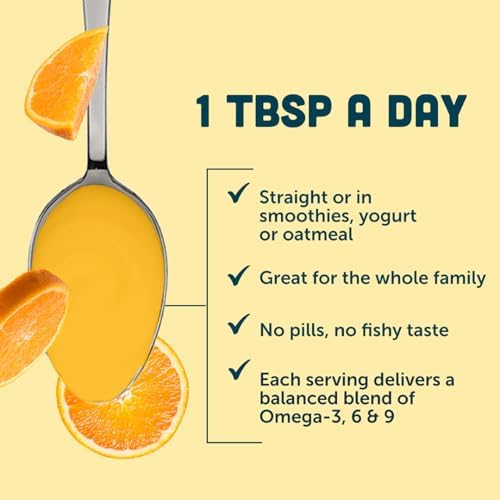 Barlean's Total Omega 3 6 9 Orange Crème Liquid Fish Oil Supplement with Borage and Flaxseed Oil, 2,400 mg of Omegas EPA and DHA Plus GLA for Joint and Heart Health, 8 oz | Fish, borage & flax oils, EPA DHA ALA GLA omegas, Burpless, Non-GMO, Gluten-free,…