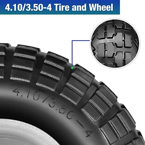4 Pcs 4.10/3.50-4 Flat Free Tires and Dolly Wheel, 10" Solid Non-inflated Tires Wheels with 5/8 Ball Bearings, 2.24" Offset Hub for Wheelbarrow
