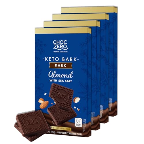 ChocZero 70% Cocoa Sugar Free Dark Chocolate Squares, Vegan, 4 Pack | No Sugar Alcohols, Keto, Low Carb, High Fiber, Gluten Free, 32 Total Candy Squares