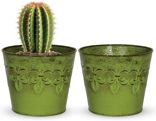 MPT01891 Fluer De Lis Series Metal Planter Flower Pot, 6", Color Tansy Green