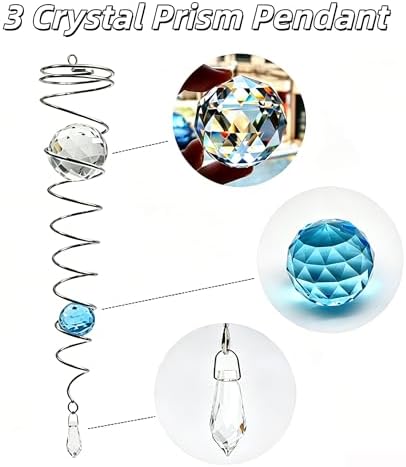 Gazing Ball Spiral Tail Wind Spinner Stabilizer，Stress Ball Indoor Outdoor Decoration Stainless Steel Glass Ball with Hanging Swivel Hook 13"