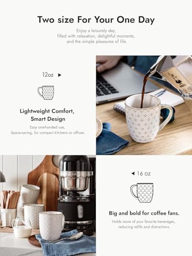 LE TAUCI Coffee Mugs 16 oz, Ceramic Mug Set, Embossment Cups for Latte, Hot Tea, Cappuccino, Mocha, Cocoa, Dishwasher Safe
