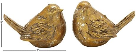 Deco 79 Polystone Bird Decorative Sculpture Home Decor Statues, Set of 2 Accent Figurines 8"W, 6"H, Gold