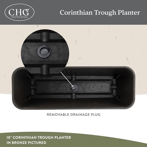 Corinthian Rectangular Planter Box w/Drain Plug, 10" Storm Gray