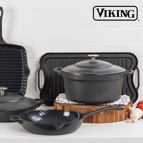 Viking Griddle, 20 Inch Reversible Cast Iron Grill Pan, Pre-Seasoned, Oven Safe, Induction Ready, Black