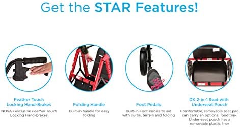 NOVA Star DX Foldable Rollator Walker, Wide Padded Seat, 8” Rugged All-Terrain Wheels, Easy-Grip Locking Hand Brakes, Fold Lock, Height Adjustable