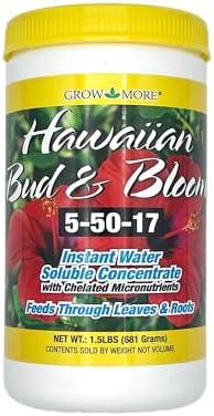 Grow More Urea-Free Hawaiian Bud and Bloom 5-50-17 Fertilizer - 1.5lbs of Water Soluble Bloom Booster Fertilizer for Flowers - High Phosphorus Flower Food for Enhanced Bud Formation & Vigorous Blooms