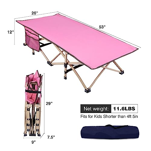 REDCAMP Extra Long Kids Cot for Camping 2-7 Years, Portable Travel Toddler Cot Bed with Carry Bag, Lightweight for Outdoor Indoor Home, Blue 53''x26''