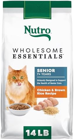Nutro Wholesome Essentials Senior Dry Cat Food, Chicken & Rice, 14 lb | Real chicken #1 ingredient, essential antioxidants (Vitamin E & Selenium), Omega-6 for skin & coat, hairball control