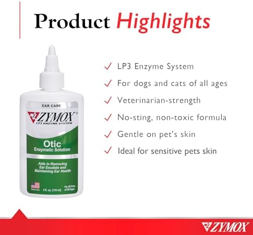 PKB Animal Health Zymox Otic Enzymatic Solution for Dogs and Cats to Soothe Ear Infections Without Hydrocortisone for Itch Relief, 4oz