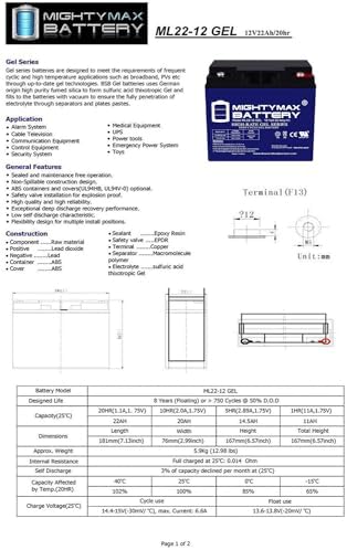 Mighty Max Battery 12V 22AH GEL Battery Replacement for GE Security 60-781 - 4 Pack