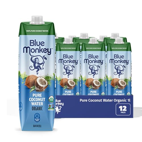 Blue Monkey Organic Coconut Water - 100% Pure Coconut Water from Vietnam - No Sugar Added - USDA Organic, Non-GMO, Kosher, Halal