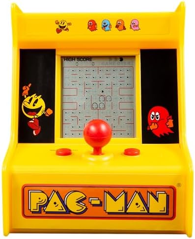 Pac-Man Desktop Arcade – Retro Mini Arcade Game with Classic 8-Bit Gameplay, LCD Screen, Joystick Controls, Battery-Powered