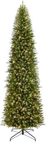 Puleo International 7.5ft Pre-Lit Fraser Fir Pencil Christmas Tree with 350 Clear Lights, 1188 Realistic Dense Branch Tips, Easy Setup Artificial Trees with Sturdy Metal Stand