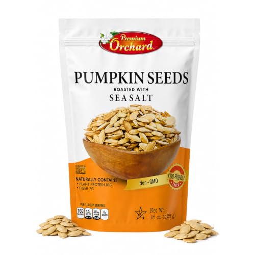 ROASTED PUMPKIN SEEDS to Eat in Shell by Premium Orchards MIXED NUTS - Salted with Sea Salt - Non-GMO Vegan Fresh Healthy Snacks/ - Great source of Plant Protein, Zinc, Magnesium & Iron - 1 Bag