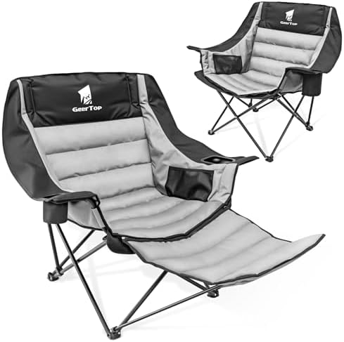 GEERTOP Oversized Padded Camping Folding Chair with Removable Footrest | Extra Comfort chair, Heavy-duty Frame, Supports up to 400 lbs, Foldable