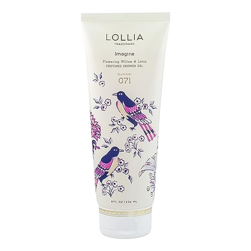 LOLLIA Wish Shower Gel, 8 fl oz, Vanilla Bean, Rice Flower, Jasmine Leaves, & Sugar Cane, Luxury Shea Moisture Hydrating Women's Body Wash, Delicate & Relaxing Scented Bath Soap for Self Care