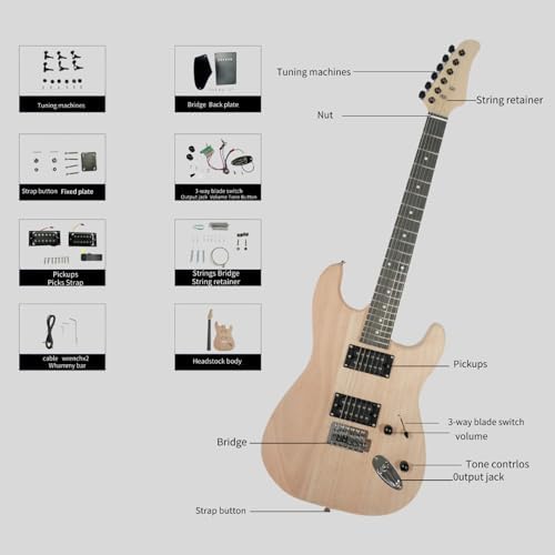 Glarry DIY Electric Guitar Kit, 6 Strings, Mahogany Wood Body, Maple Neck, Beginner, All Components Included, Build Your Own Guitar (GST)