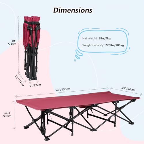 REDCAMP Extra Long Kids Cot for Camping 2-7 Years, Portable Travel Toddler Cot Bed with Carry Bag, Lightweight for Outdoor Indoor Home, Blue 53''x26''