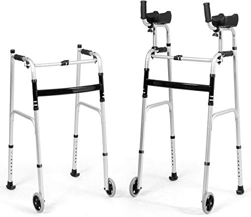 Nightcore Folding Standard Walker，Rehabilitation Auxiliary Walking Aid, Front Wheeled Walker w/Adjustable Height & Removable Armrests