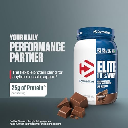 Dymatize Elite 100% Whey Protein Powder, L-Leucine, Quick Absorbing & Fast Digesting for Optimal Muscle Recovery, Gourmet Vanilla, 32 Oz