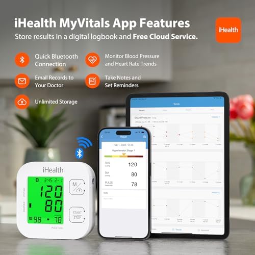 iHealth Track Smart Upper Arm Blood Pressure Monitor with Wide-Range Cuff | Bluetooth BP monitor for standard to large adult arms