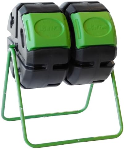 FCMP Outdoor HOTFROG 37-Gallon Dual-Chamber Tumbling Composter, Black/Green (HF-DBC4000) - UV-Inhibited, BPA-Free, Compost Bin for Garden