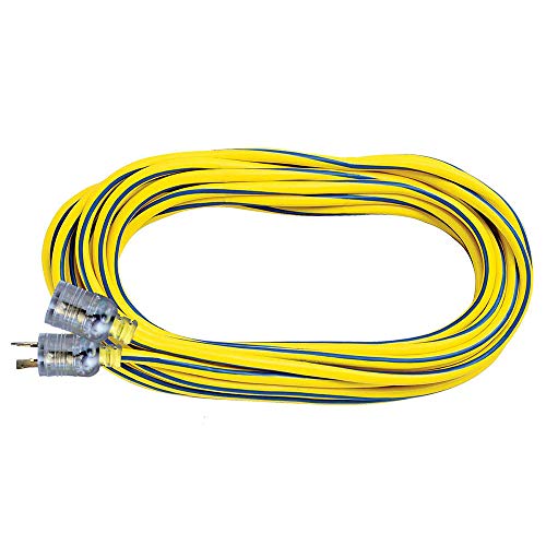 05-00131 12/3 SJTW Locking Extension Cord, 100-Foot, Yellow with Blue Stripe