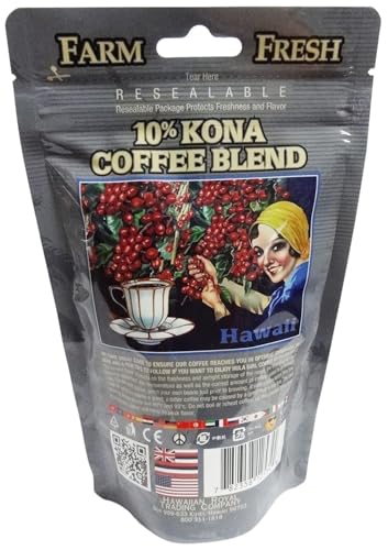 Hula Girl 10% Kona Ground Coffee, Grown in Hawaii, Hand Picked, Sun Dried, Fresh Roasted and Packed in Hawaii for 30 years, 7 Ounce