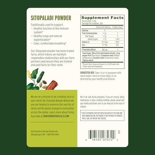 Banyan Botanicals Sitopaladi Powder – Organic Immune Support Supplement – Ayurvedic Formula for Healthy Lungs and Respiration* – 1/2lb. –