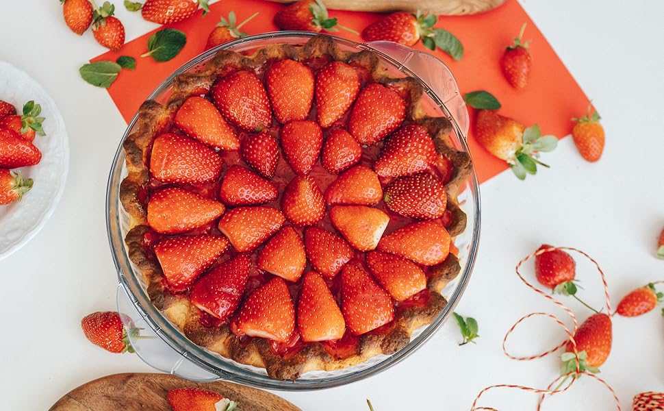 Kingrol 3 Pack Glass Pie Plates with Handles, 8.25 Inches Baking Dishes, Clear Glass Serving Plates