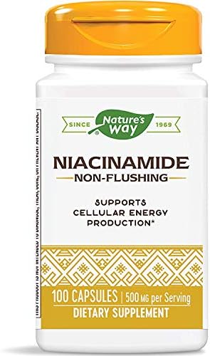 Nature's Way Niacinamide - Niacinamide Capsules with Non-Flushing Vitamin B3 - Supports Cellular Energy* - 500mg per Serving - Gluten-Free & Vegan - 100 Count (100 Servings)