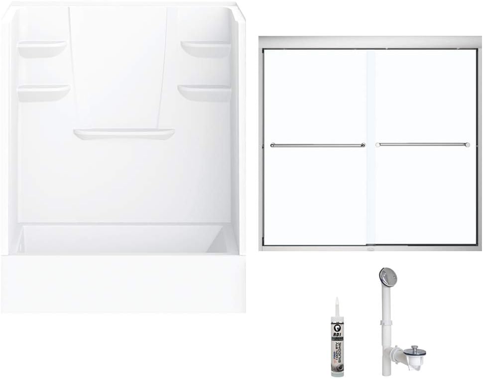 A2 6032CTSMINL-134561-WC Bath/Shower Kit with Door, 60-in L x 32-in W x 79-in H, White/Chrome