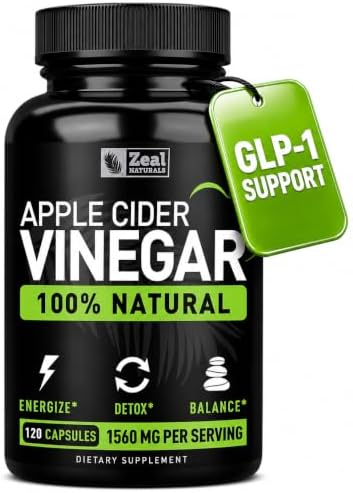 Zeal Naturals Natural Raw Apple Cider Vinegar Capsules (1560mg|120 Capsules) GLP-1 Support for Cravings, ACV Pills w Cayenne Pepper