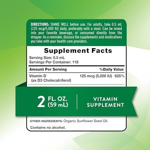 Nature's Truth Vitamin D3 Liquid | 5000 IU | 2 fl oz | Non-GMO and Gluten Free Supplement | Non-GMO and Gluten Free Supplement