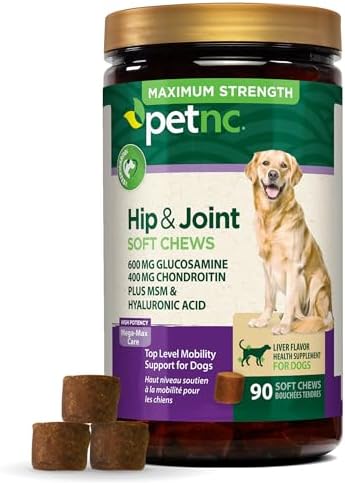PetNC Natural Care Hip and Joint Soft Chews for Dogs, 90 Count - 27591 | Glucosamine Chondroitin MSM Dog Chews with Hyaluronic Acid, Liver Flavored Bone & Joint Support Supplement, For All Breeds