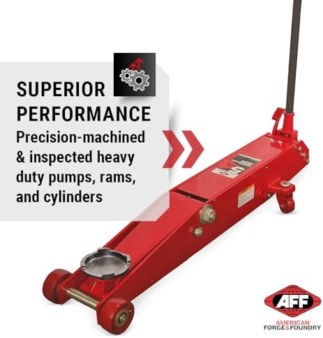 AFF 10 Ton Air Hydraulic Long Chassis Jack - for Long Overhang Vehicles | 10 T Floor Jack with Foot Pump & 3-Position Lock Handle - Ideal for Repair Shops, Bus & Truck Fleets, Heavy Duty Equipment